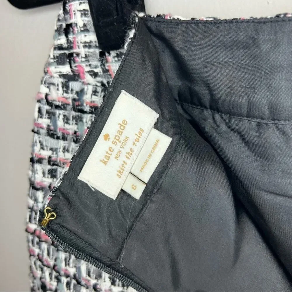 Kate Spade Black White Pink Tweed Pencil Skirt Size 6 Preppy Office